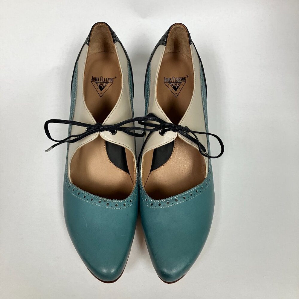 *NEVER WORN* Fluevog 2016 Wonder LYRA Mary Janes, Gray/Blue/Black, Size 9 (TTS). - Picture 2 of 16